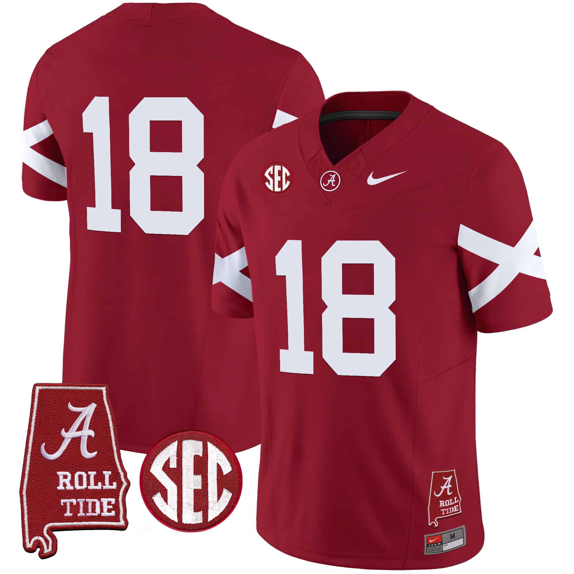 Men Alabama Crimson Tide #18 No Name Red Map Vapor Limited 2024 Nike NCAA Jersey